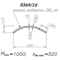 Панель МДФ гнутая R364-16, радиусная, высота 1000, толщина 16мм
