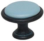 P07.15.00.44 Ручка-кнопка, отделка железо чернёное с лазуритом + керамика голубая