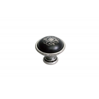 24316P035ES.25 Ручка-кнопка, отделка серебро старое + керамика черная