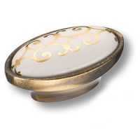 3000-40-000-212 Ручка кнопка керамика с золотым орнаментом, античная бронза