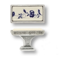 15.361.00.PO01.16 Ручка кнопка керамика с металлом, синий цветочный орнамент античное серебро